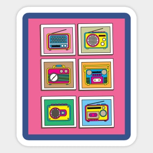 Old Colorful Stylish Retro Music Radios Sticker